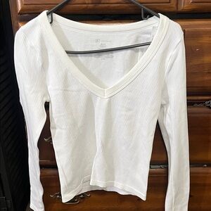 No Boundaries White Ribbed Long Sleeve V-Neck Top